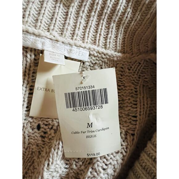 NEW BOSTON PROPER Cardigan Sweater Size M Cream/Tan Cable Knit full zip - Picture 8 of 9